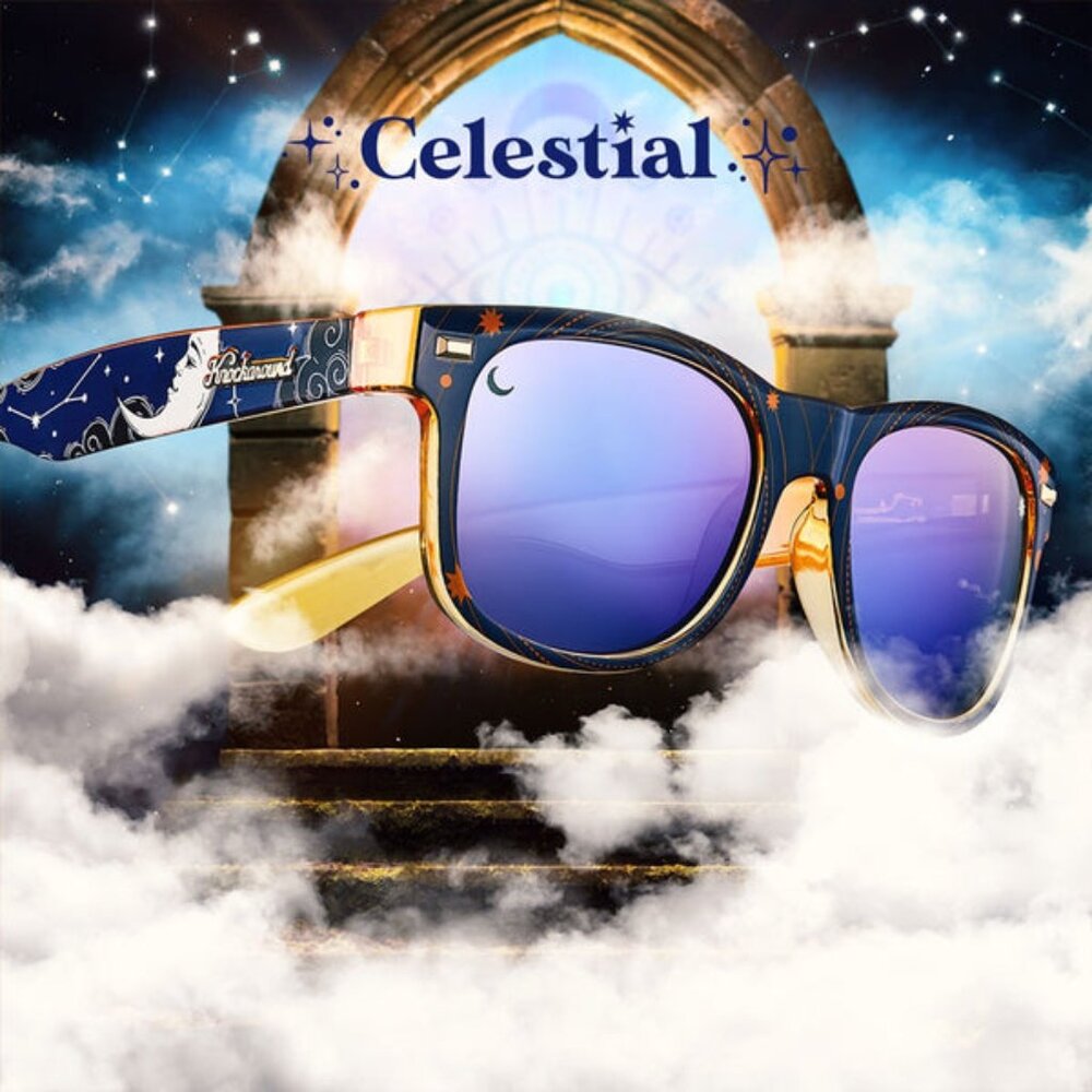 Knockaround Celestial Sunglasses - Blue Polarized Mirror Lens - Gold Moon & Sun